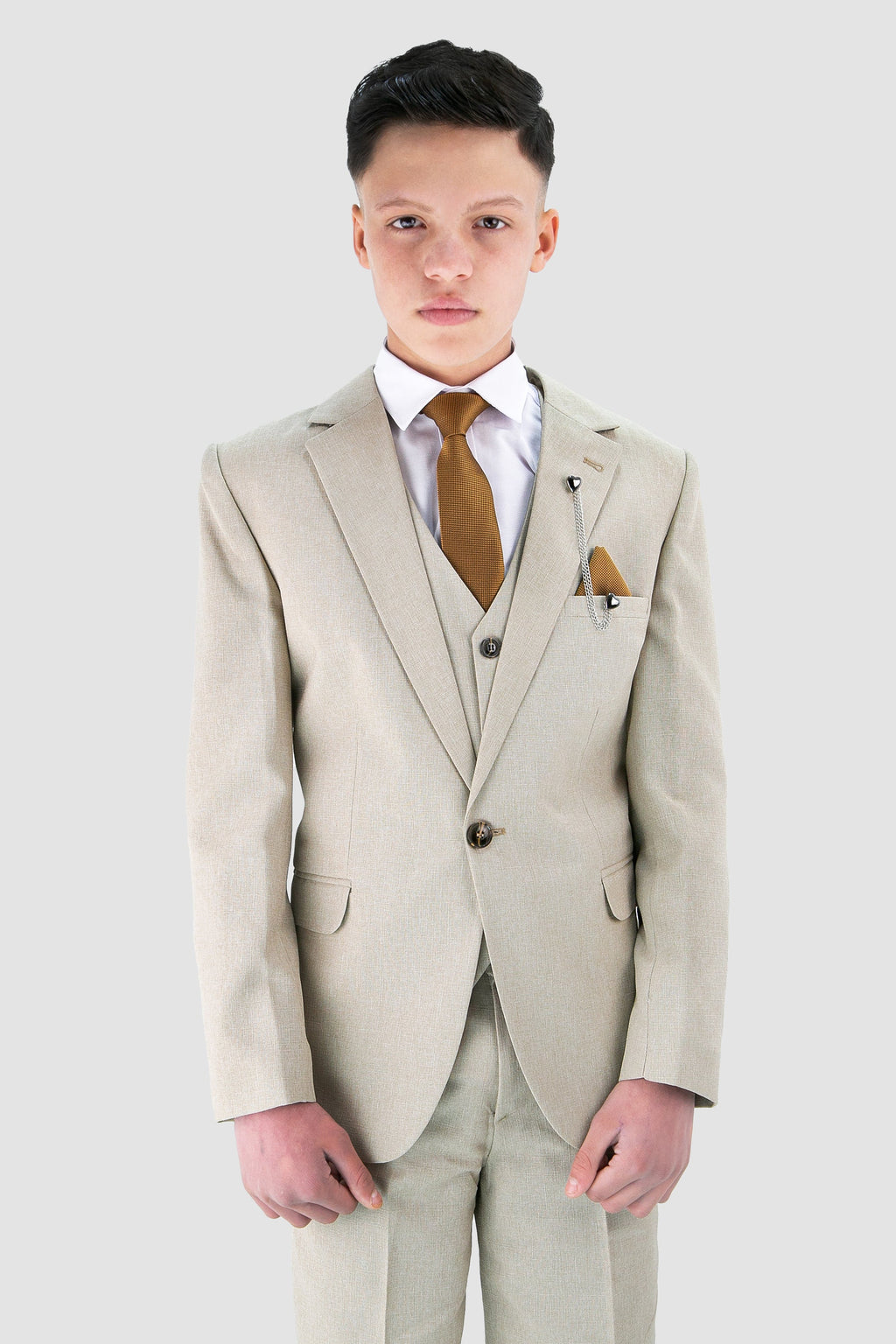 Boys Slim Fit Textured 8-Piece Formal Suit Set - Beige