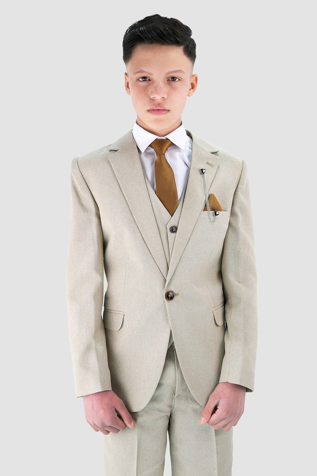 Boys Slim Fit Textured 8-Piece Formal Suit Set - Beige