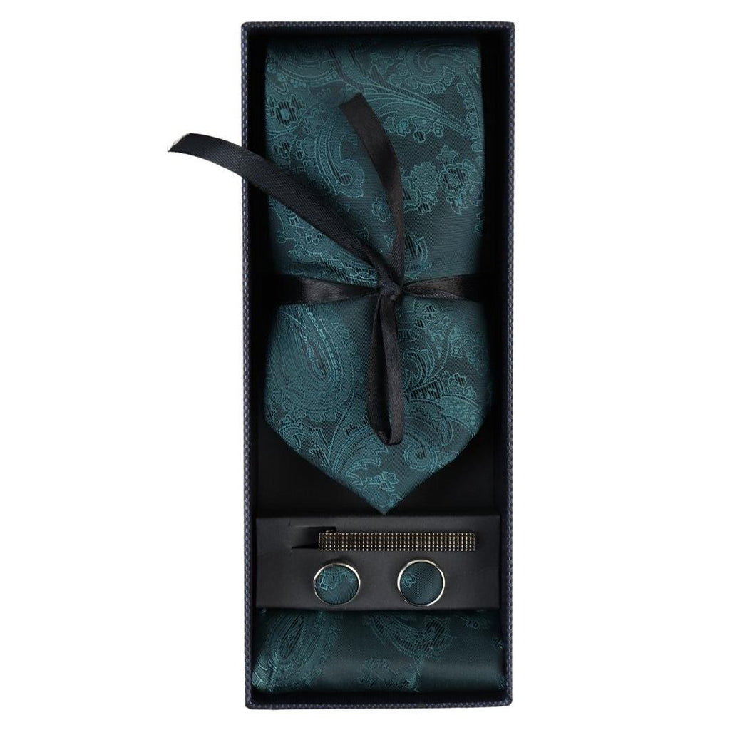 Paisley Neck Tie Gift Set Pocket Square Cuff Links Tie Floral Satin