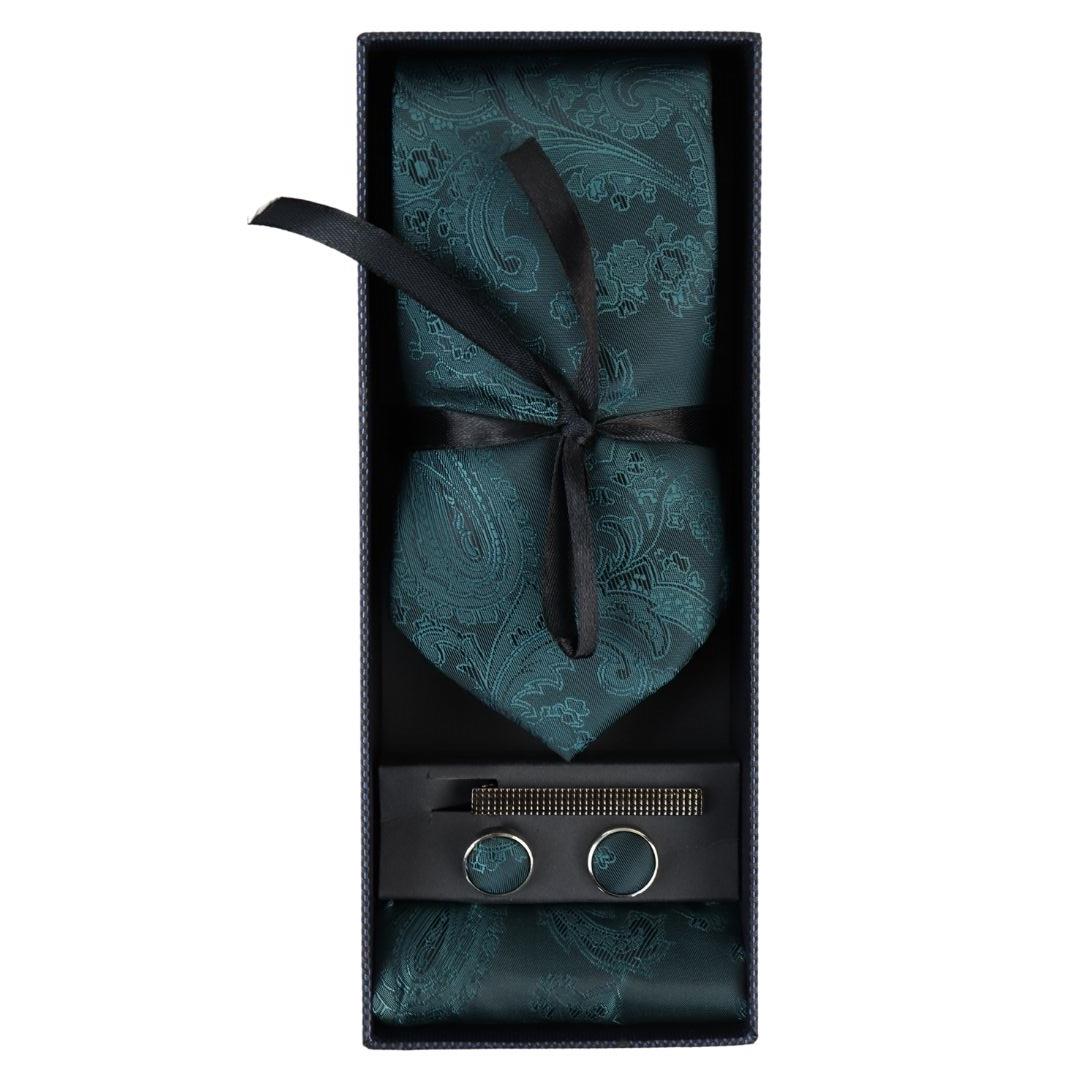 Paisley Neck Tie Gift Set Pocket Square Cuff Links Tie Floral Satin