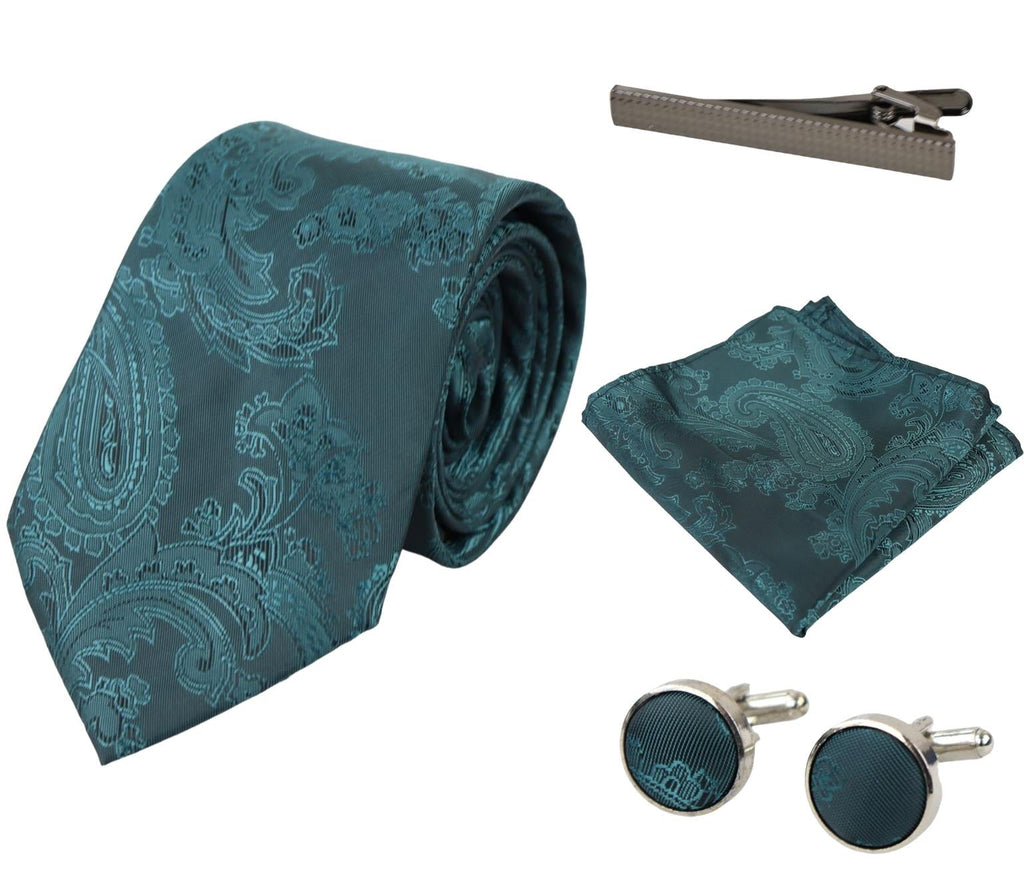 Paisley Neck Tie Gift Set Pocket Square Cuff Links Tie Floral Satin