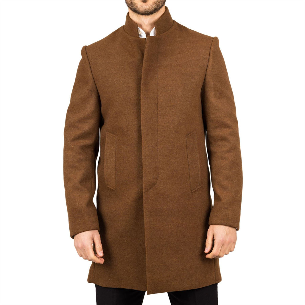 Men's Overcoat Stand Collar Wool Blend Classic Trench Coat Winter Jacket