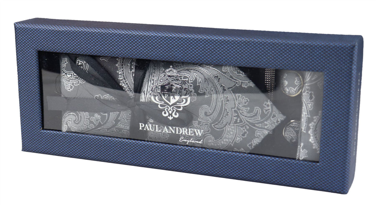 Paisley Neck Tie Gift Set Pocket Square Cuff Links Tie Floral Satin
