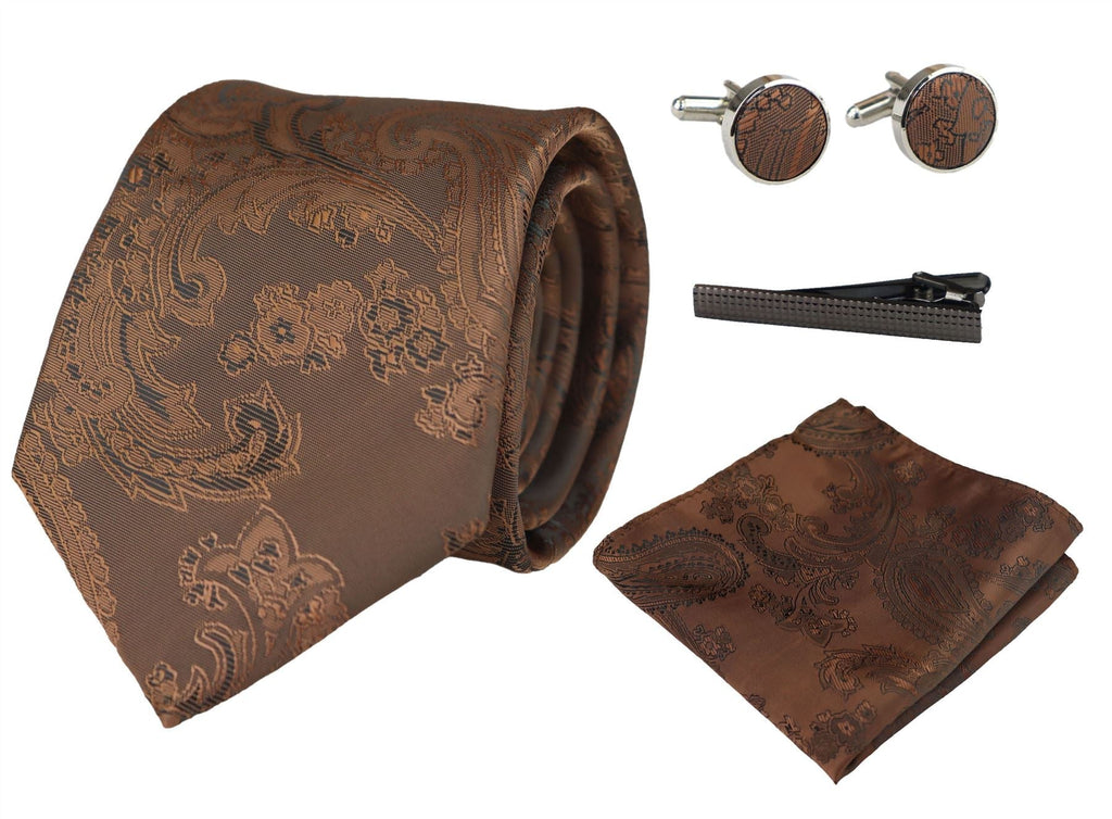 Paisley Neck Tie Gift Set Pocket Square Cuff Links Tie Floral Satin