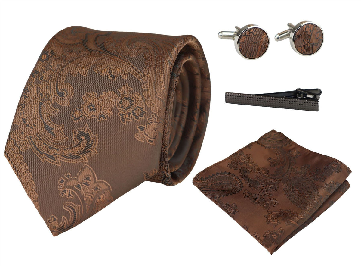 Paisley Neck Tie Gift Set Pocket Square Cuff Links Tie Floral Satin