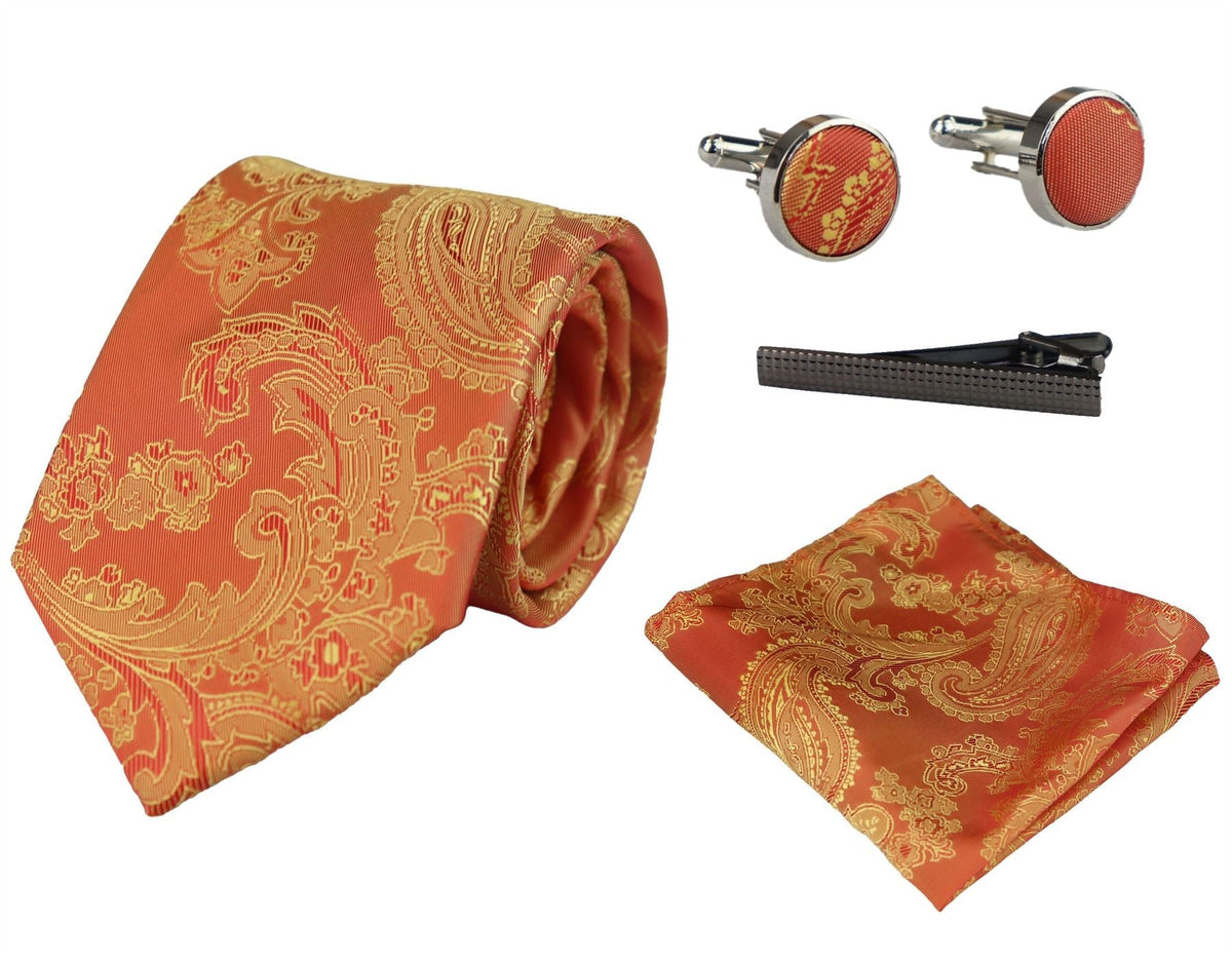 Paisley Neck Tie Gift Set Pocket Square Cuff Links Tie Floral Satin