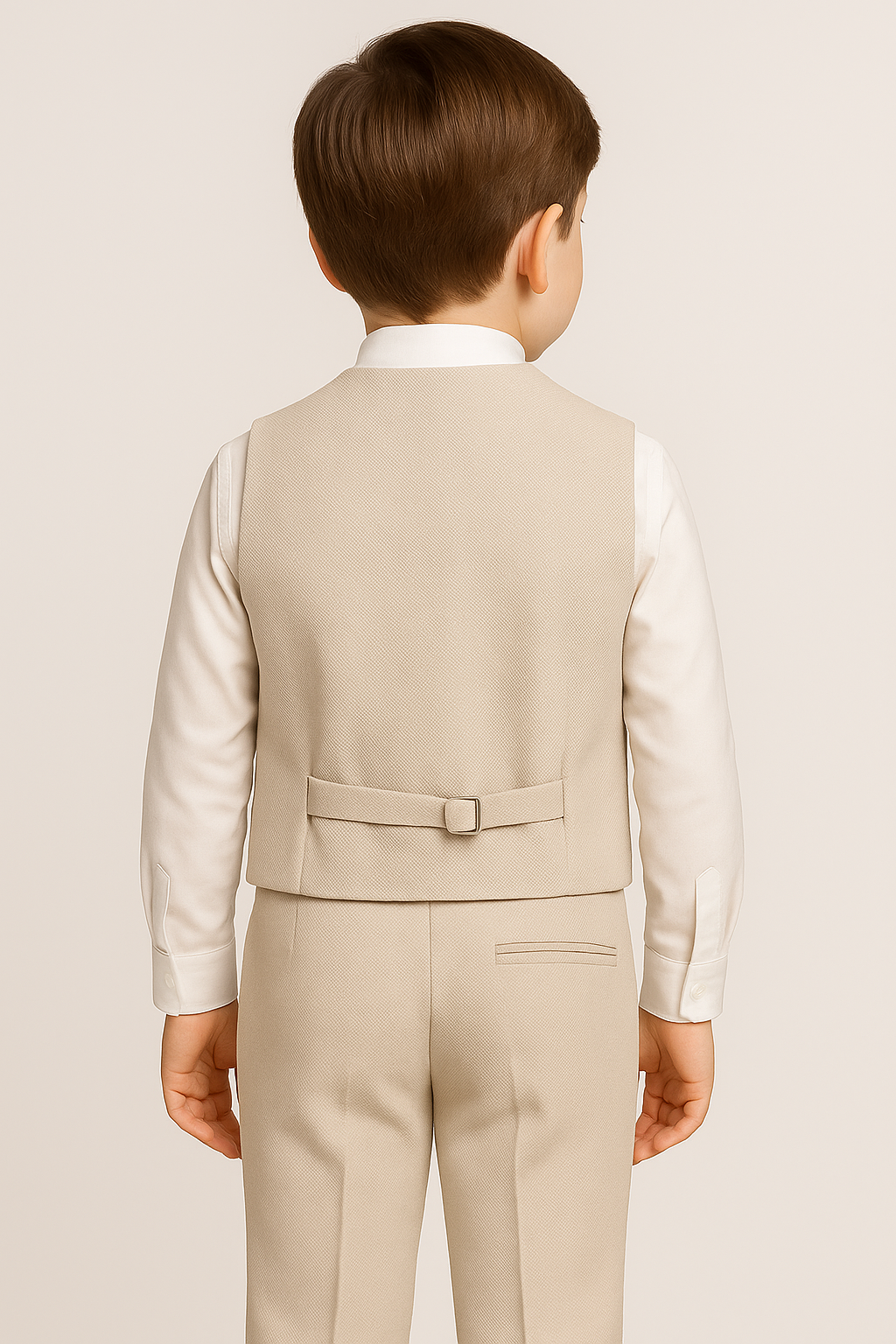 Boys Cotton 5-Piece Double Breasted Waistcoat Suit Set - Beige