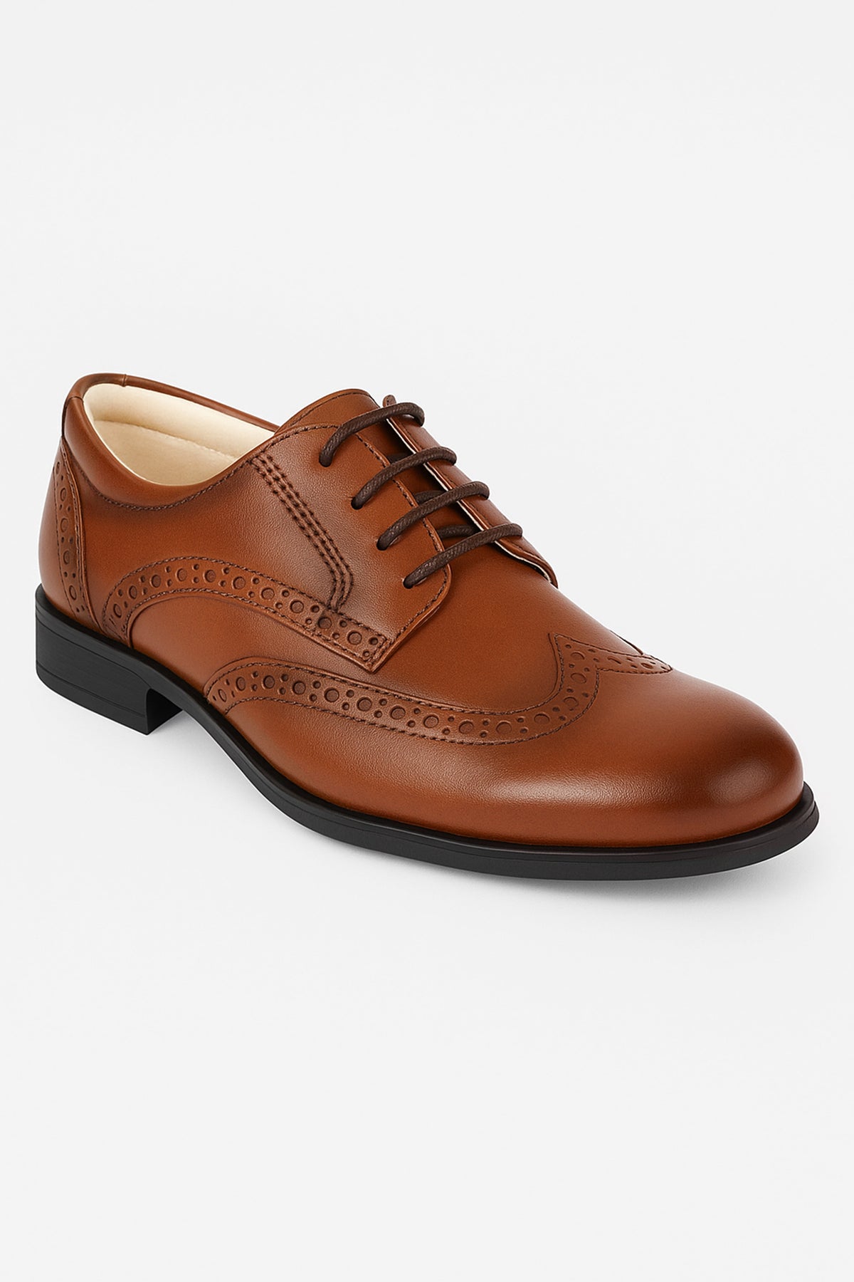 Boys Derby Brogue Lace Up Dress Shoes - Tan Brown