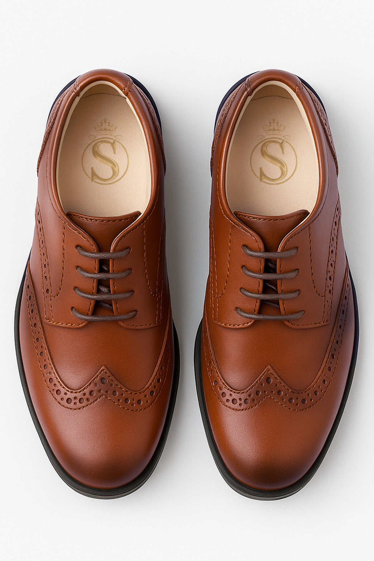 Boys Derby Brogue Lace Up Dress Shoes - Tan Brown