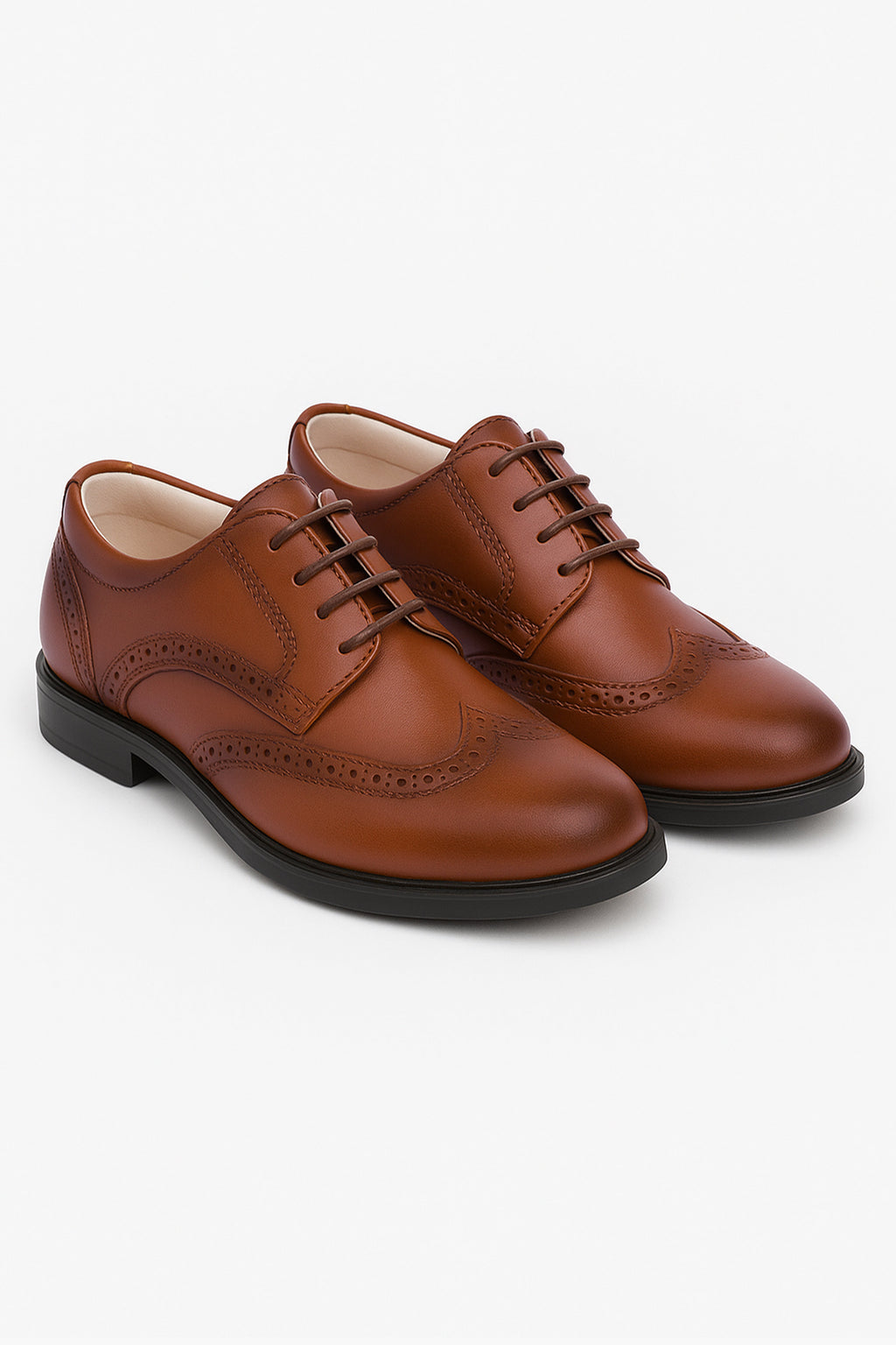 Boys Derby Brogue Lace Up Dress Shoes - Tan Brown