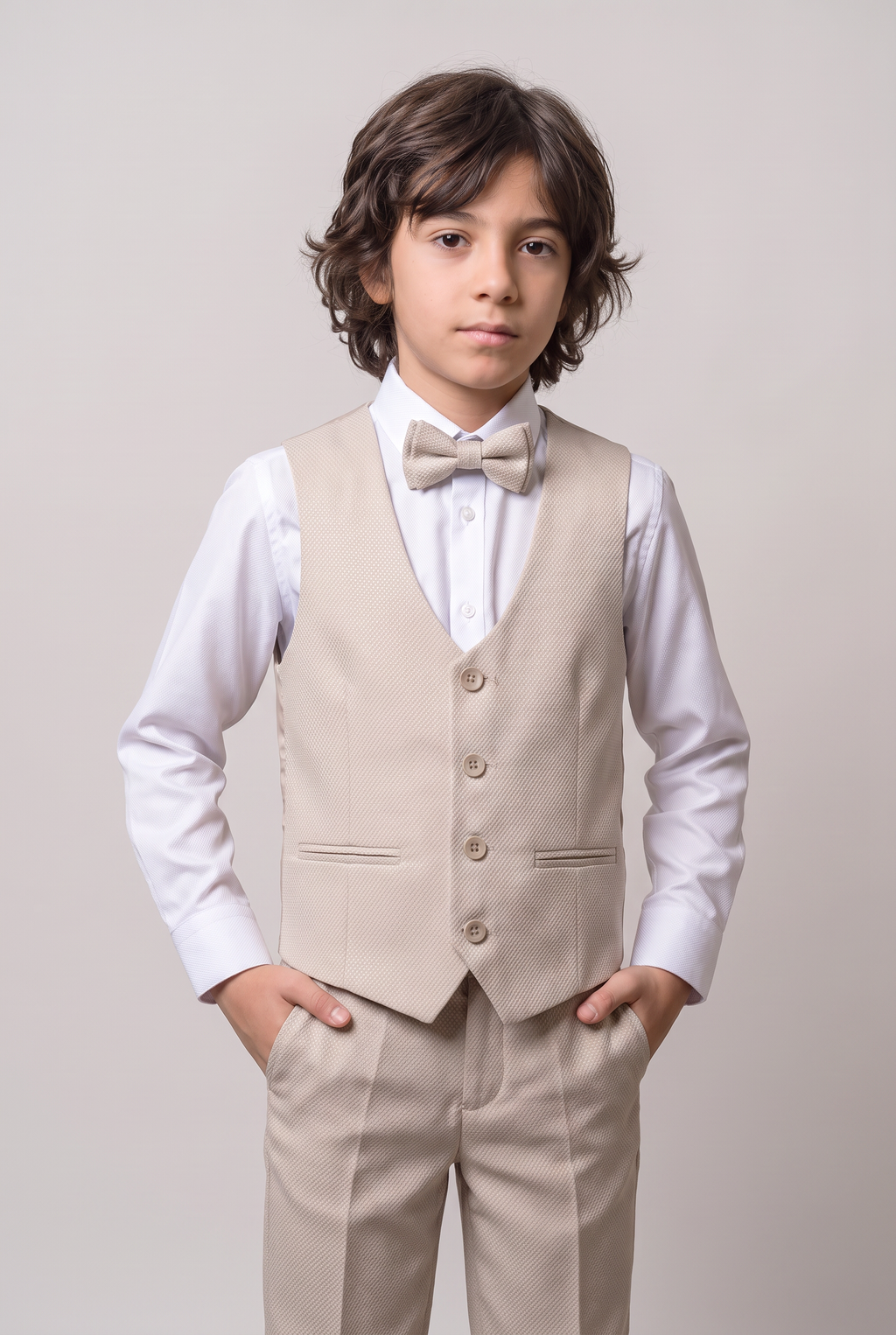 Boys’ 7-Piece Self-Patterned Formal Suit Set - Planet - Beige