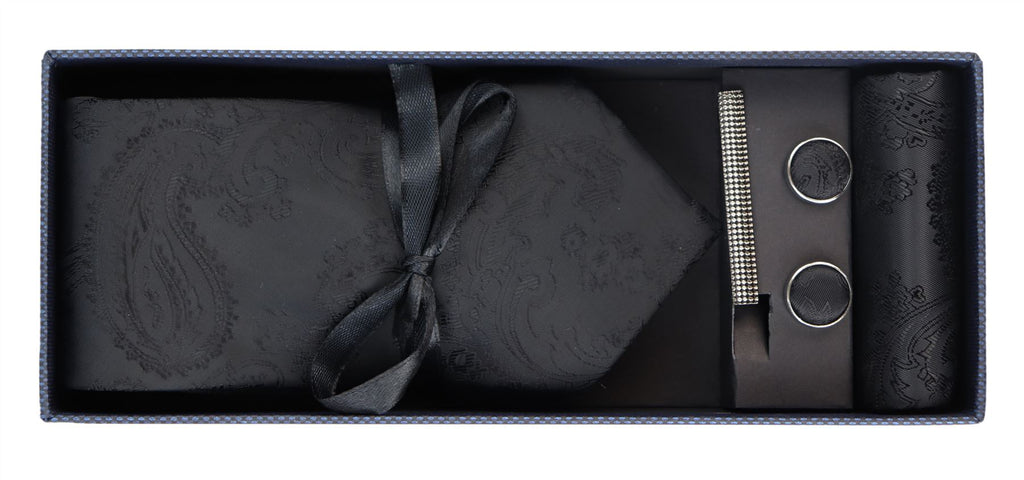 Paisley Neck Tie Gift Set Pocket Square Cuff Links Tie Floral Satin