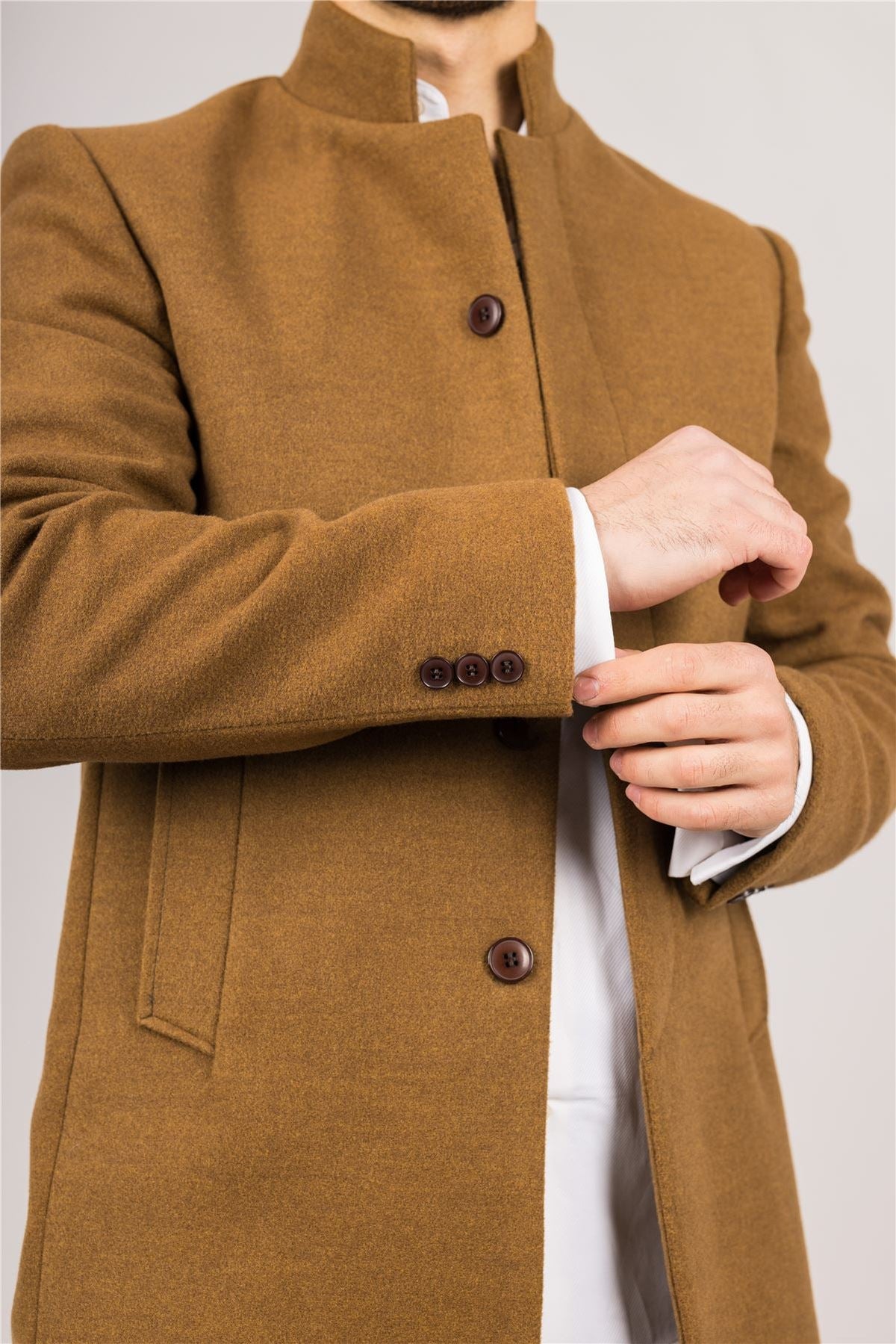 Men's Overcoat Stand Collar Wool Blend Classic Trench Coat Winter Jacket
