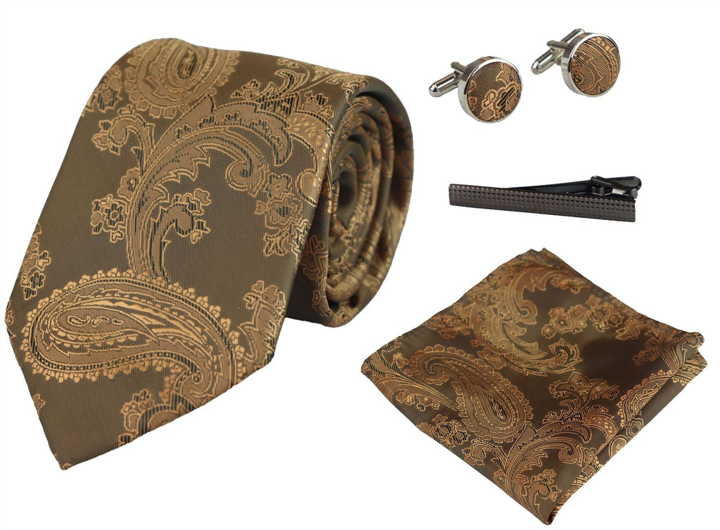 Paisley Neck Tie Gift Set Pocket Square Cuff Links Tie Floral Satin